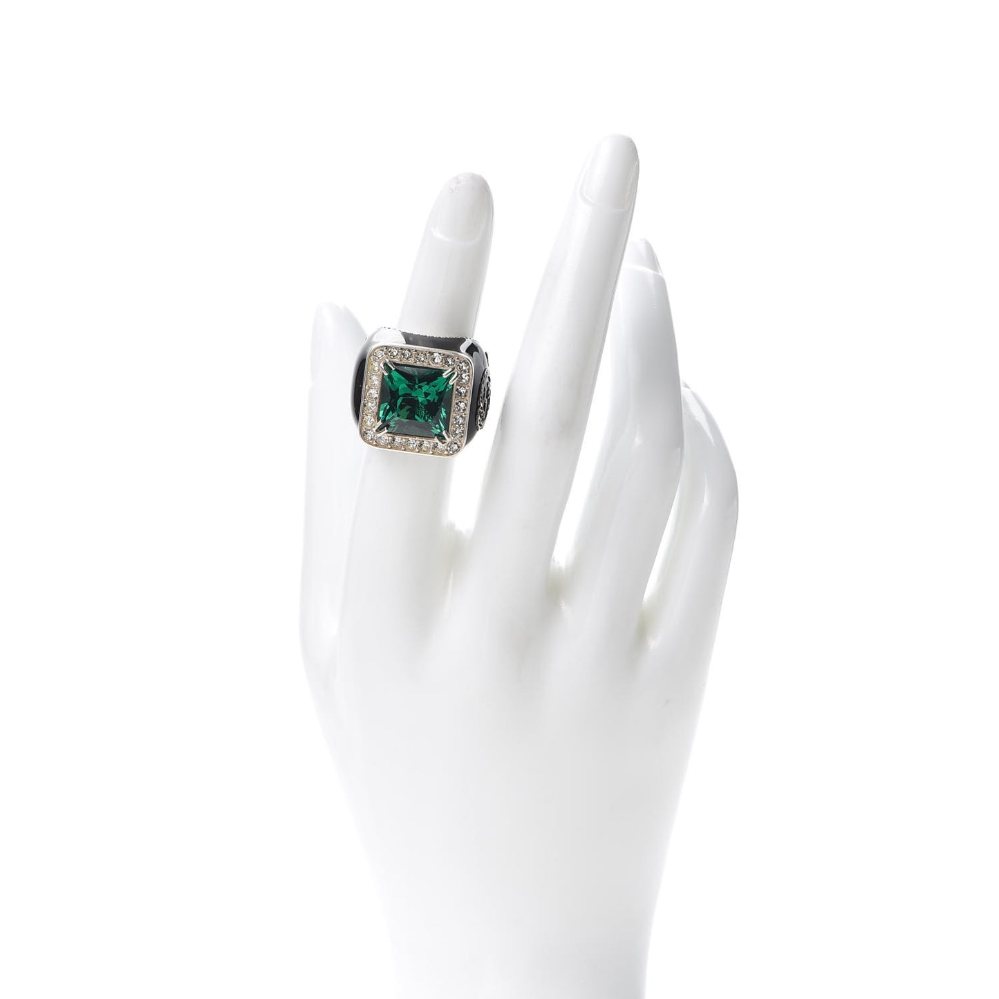 Sterling Silver Enamel Crystal Signet Ring Green 50 5.25