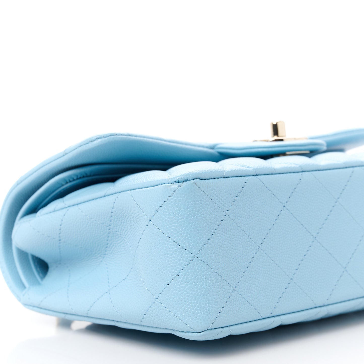 Caviar Quilted Small Double Flap Light Blue