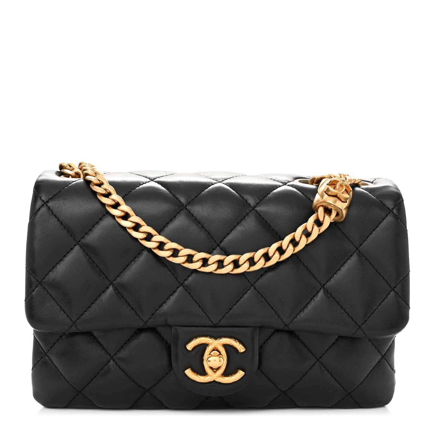 Lambskin Quilted Small Pillow Crush Flap Black