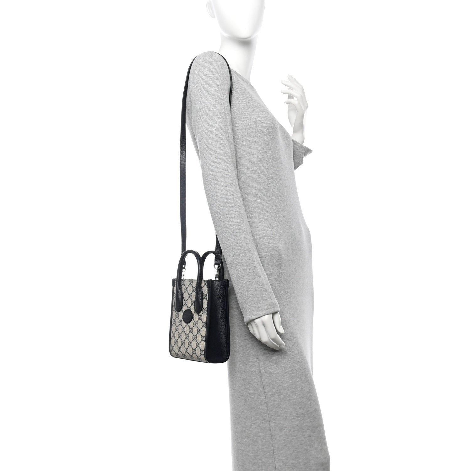 Gucci GG Supreme Monogram Textured Dollar Calfskin Mini Retro Interlocking G Tote Bag Beige Blue 2 of 11