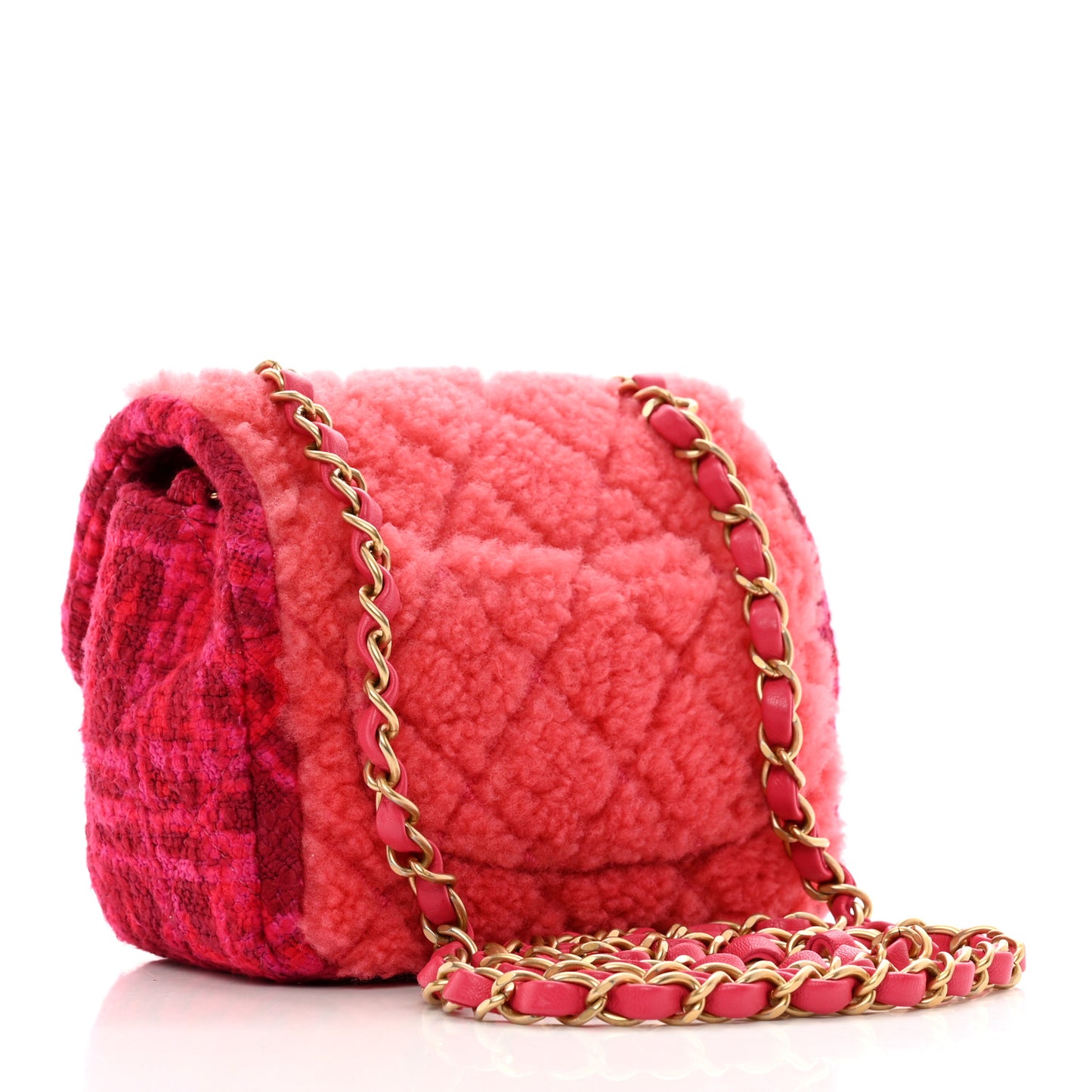 Shearling Tweed Quilted Mini Square Flap Bag Pink