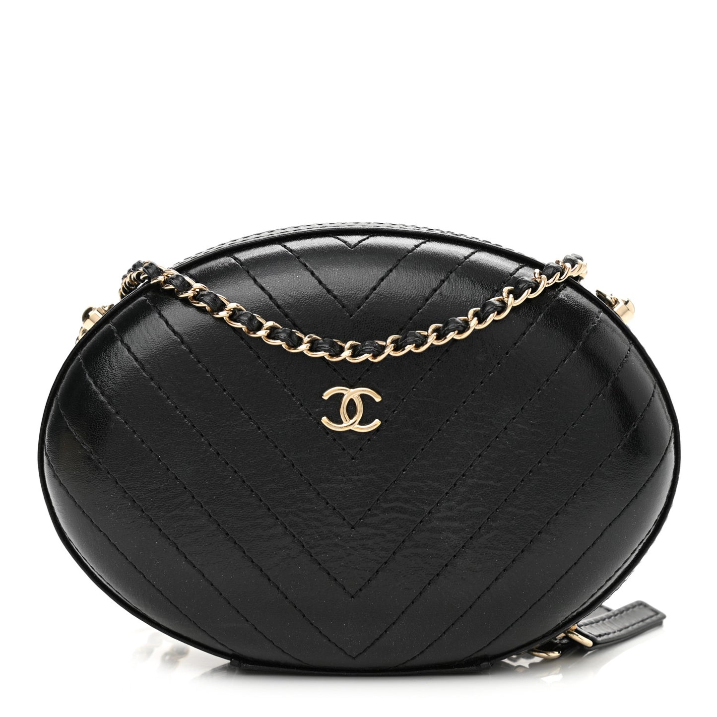 Calfskin Chevron Stitched Evening Bag Black