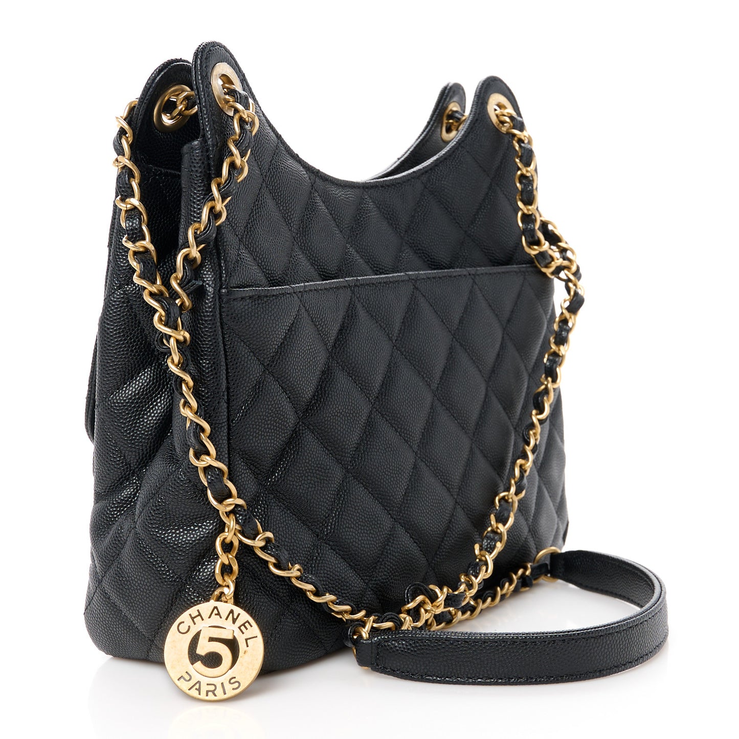 Caviar Quilted Wavy CC Hobo Black