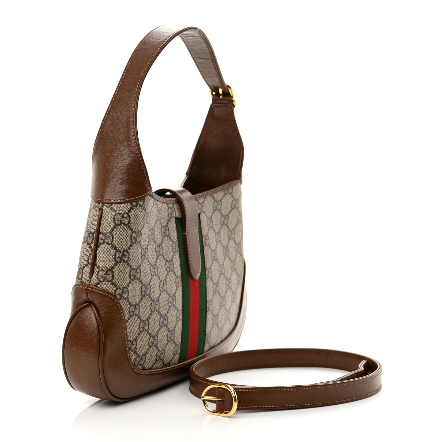 GG Supreme Monogram Azalea Calfskin Web Small Jackie 1961 Hobo Beige Ebony Brown Sugar