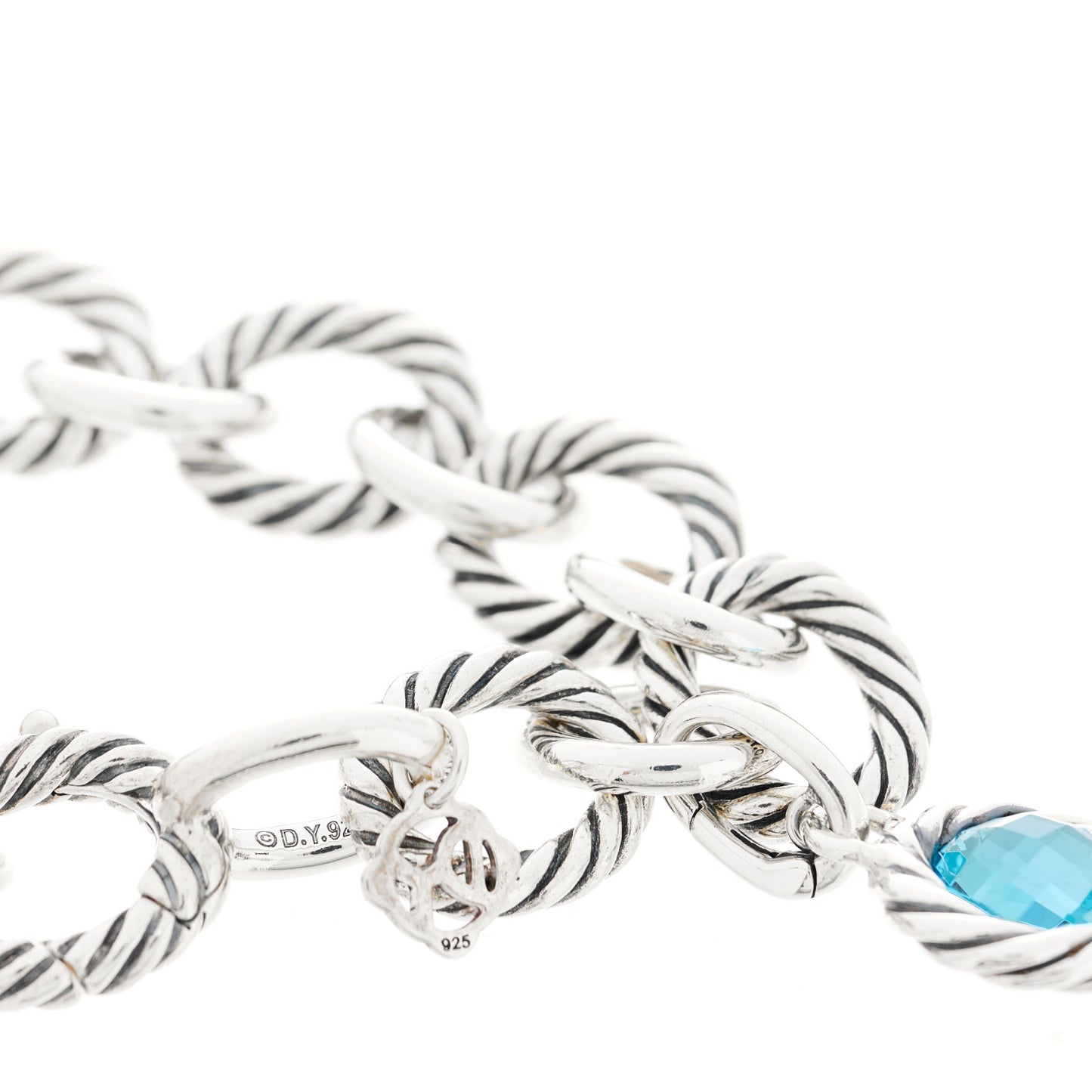 Sterling Silver Blue Topaz Oval Link Charm Bracelet