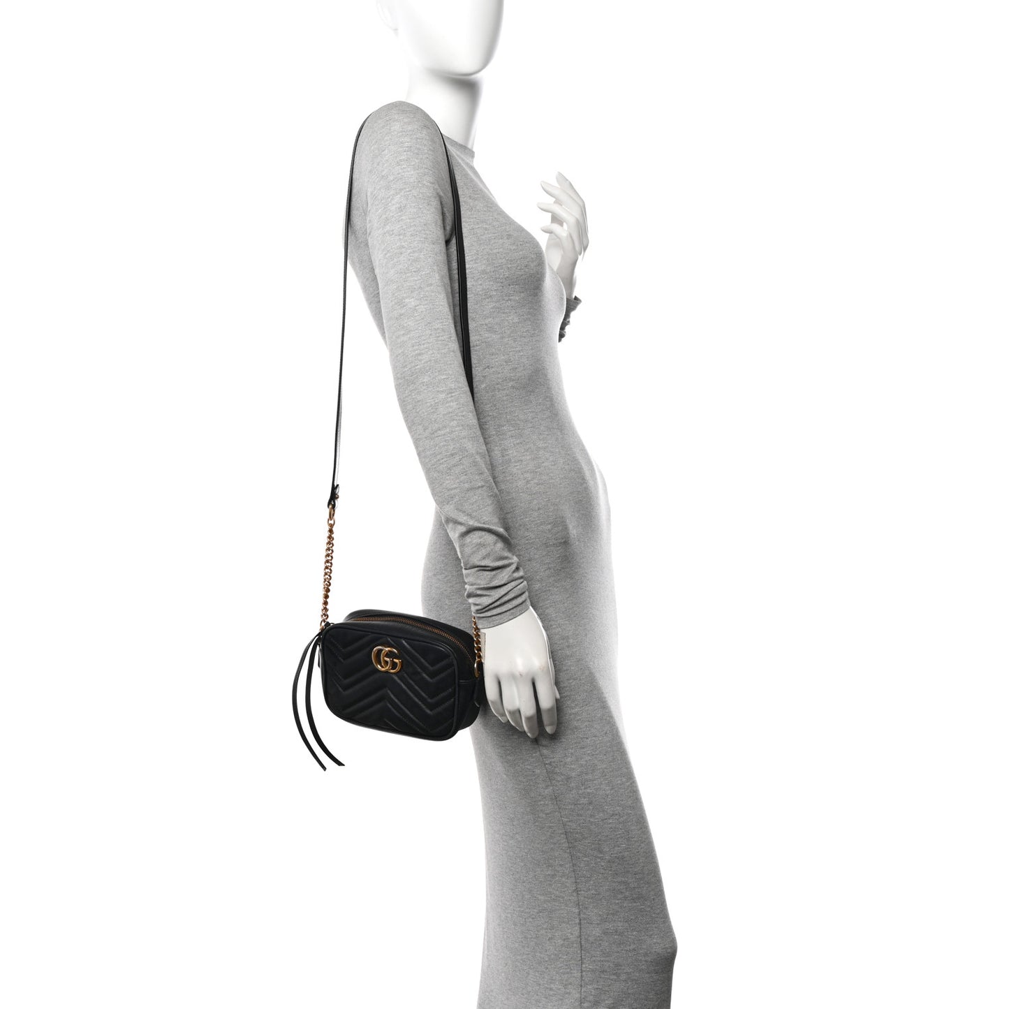 Calfskin Matelasse Mini GG Marmont Chain Shoulder Bag Black