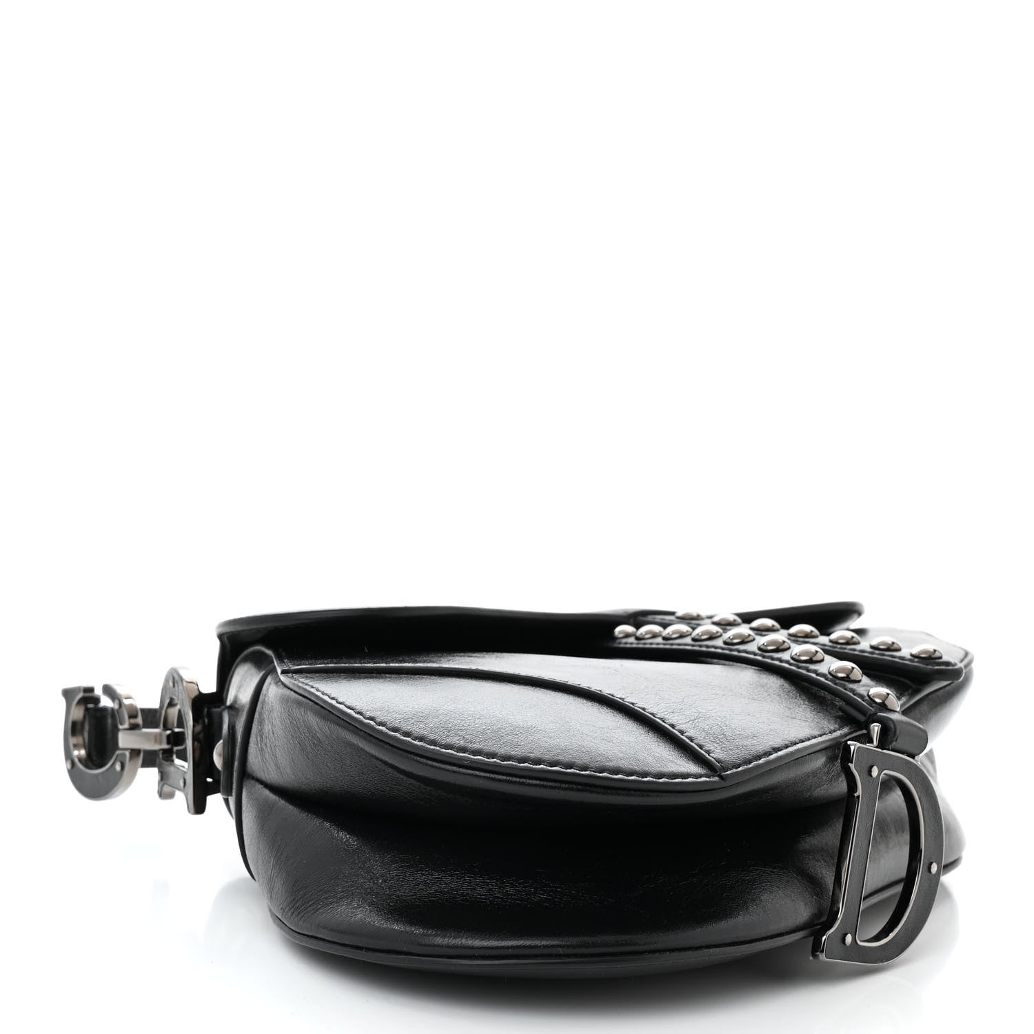 Christian Dior Crinkled Patent Lambskin Studded Saddle Bag With Strap Black 4 of 10