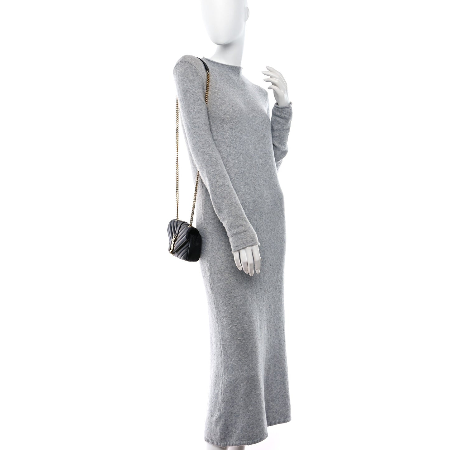 Sheepskin Matelasse Chevron Monogram Classic Baby Chain Bag Black