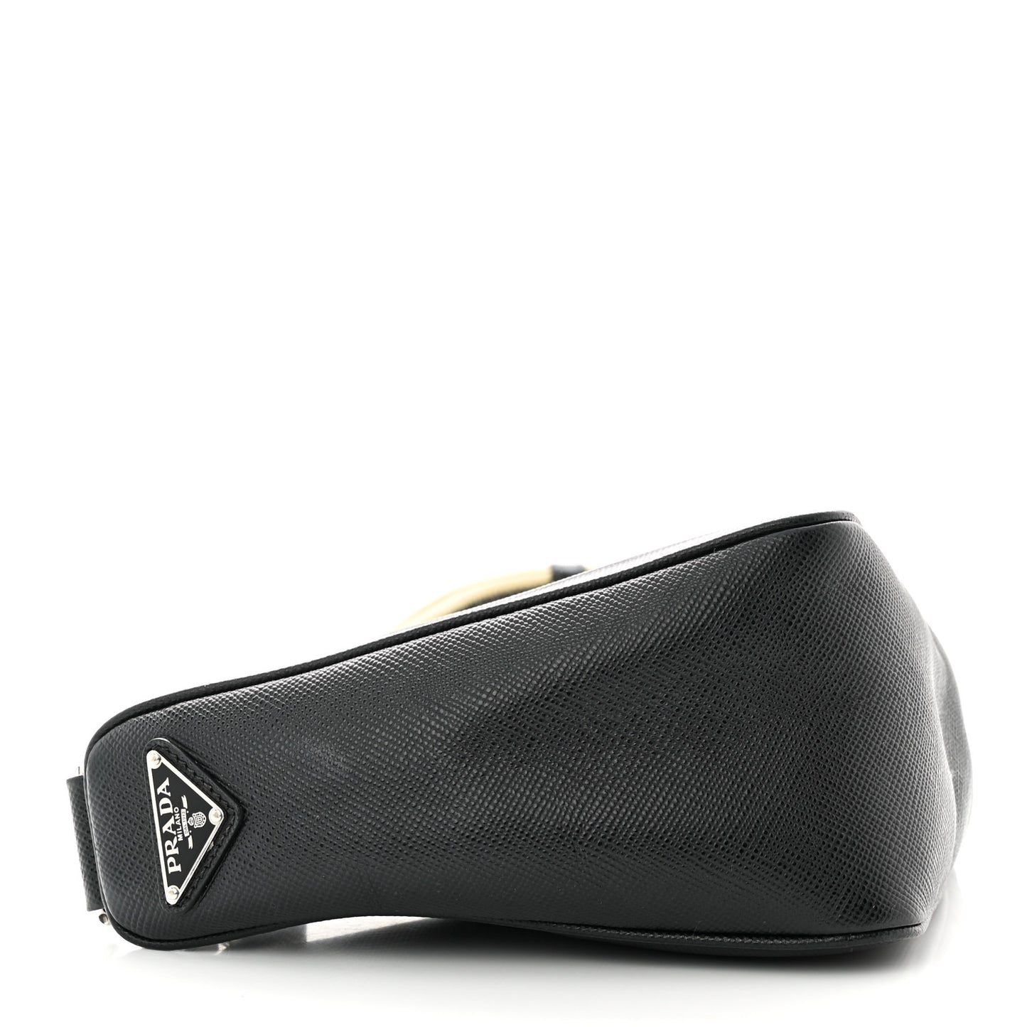 Saffiano Cuir Triangle Logo Embossed Triangle Shoulder Bag Black