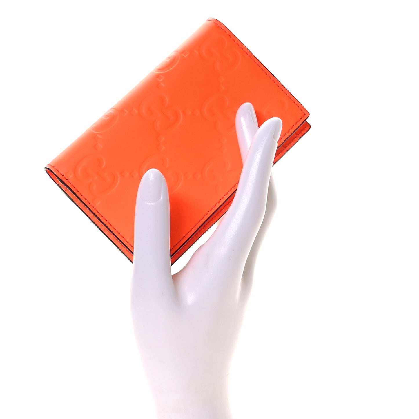 Rubber Effect GG Embossed Long Card Case New Orange Fluo