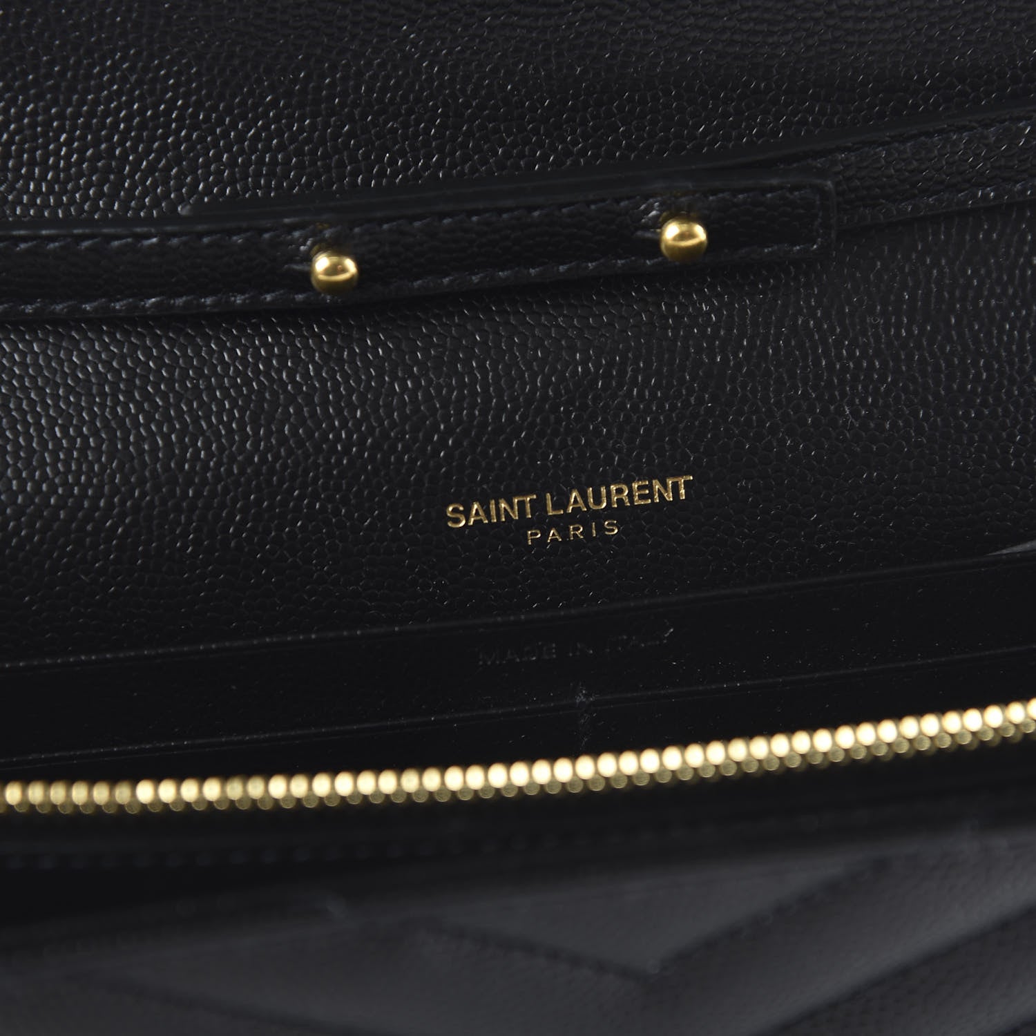 Saint Laurent Grain De Poudre Matelasse Chevron Monogram Chain Wallet Black 8 of 9