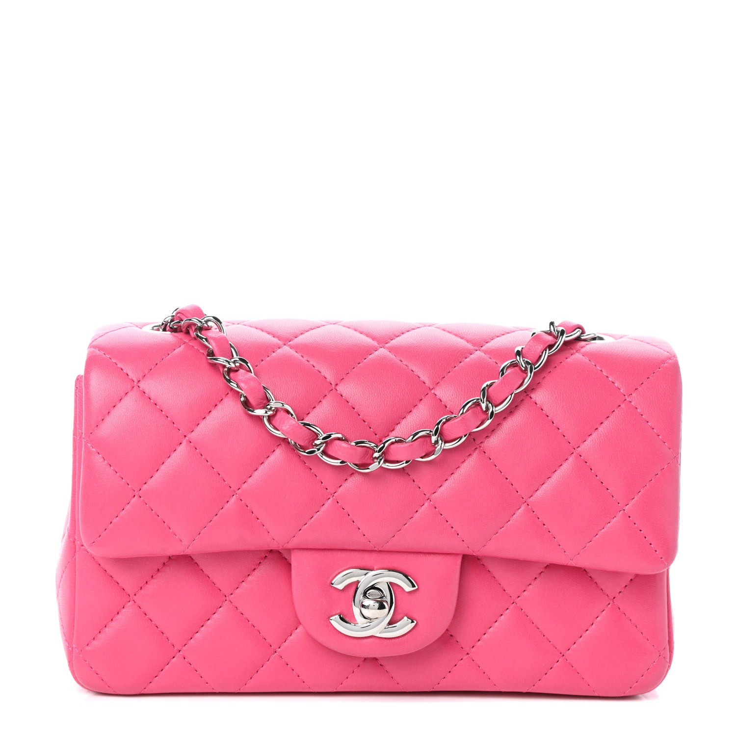Chanel Lambskin Quilted Mini Rectangular Flap Dark Pink 993566