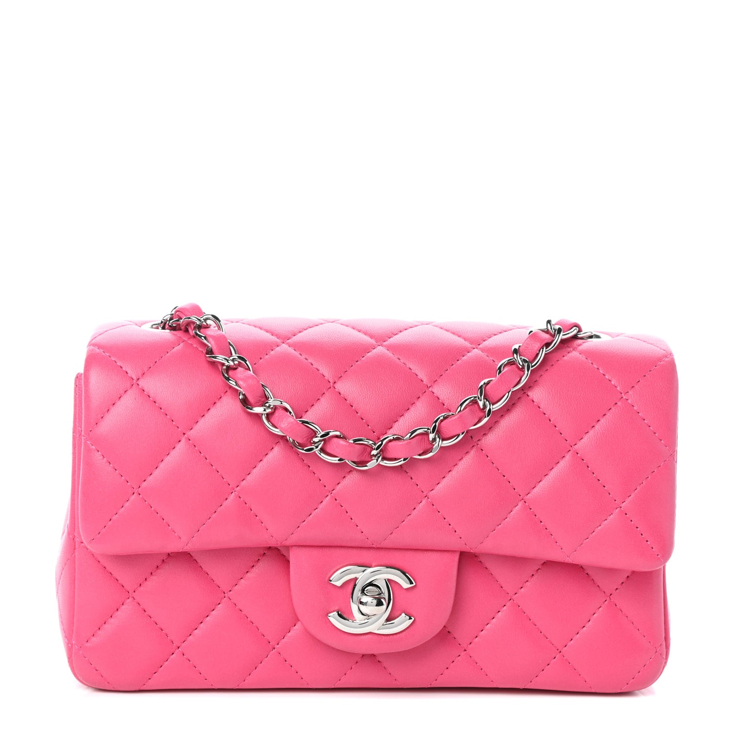 Lambskin Quilted Mini Rectangular Flap Dark Pink
