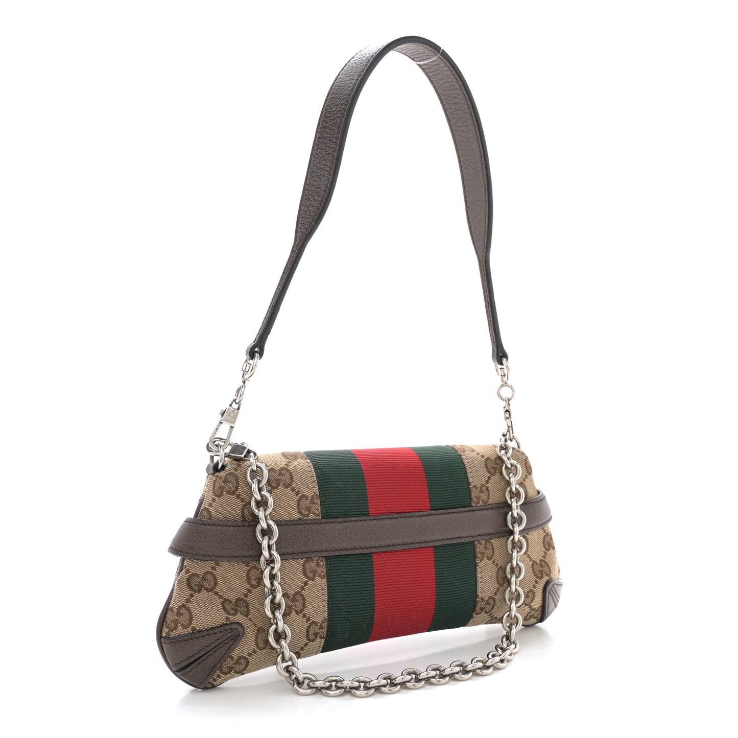 Monogram Textured Dollar Calfskin Heavy Grosgrain Web Small Maxi Horsebit Chain Shoulder Bag Beige Ebony New Acero