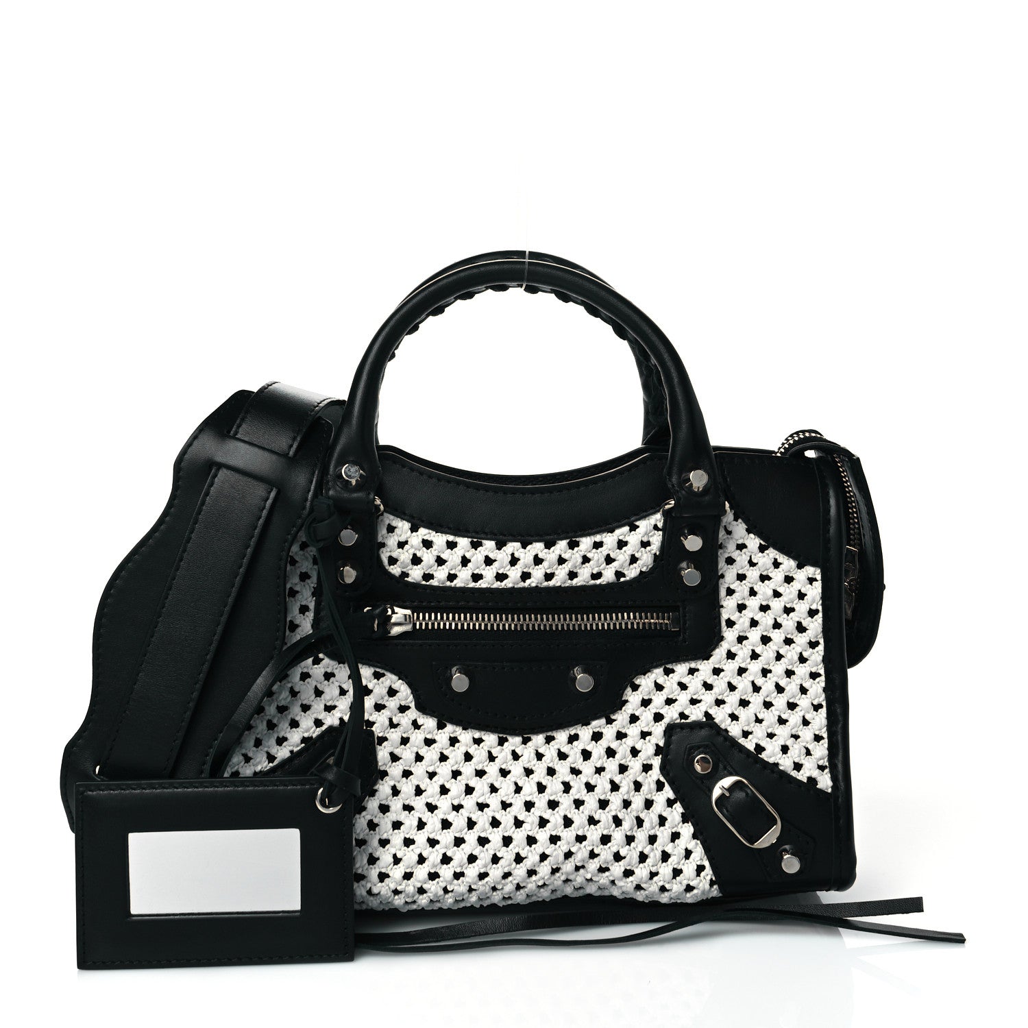 Balenciaga Calfskin Woven Nylon Mesh Classic Silver Hardware Mini City