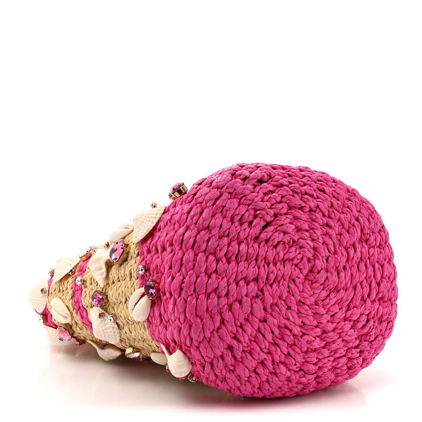 Raffia Crystal Seashell Bucket Bag Natural Pink