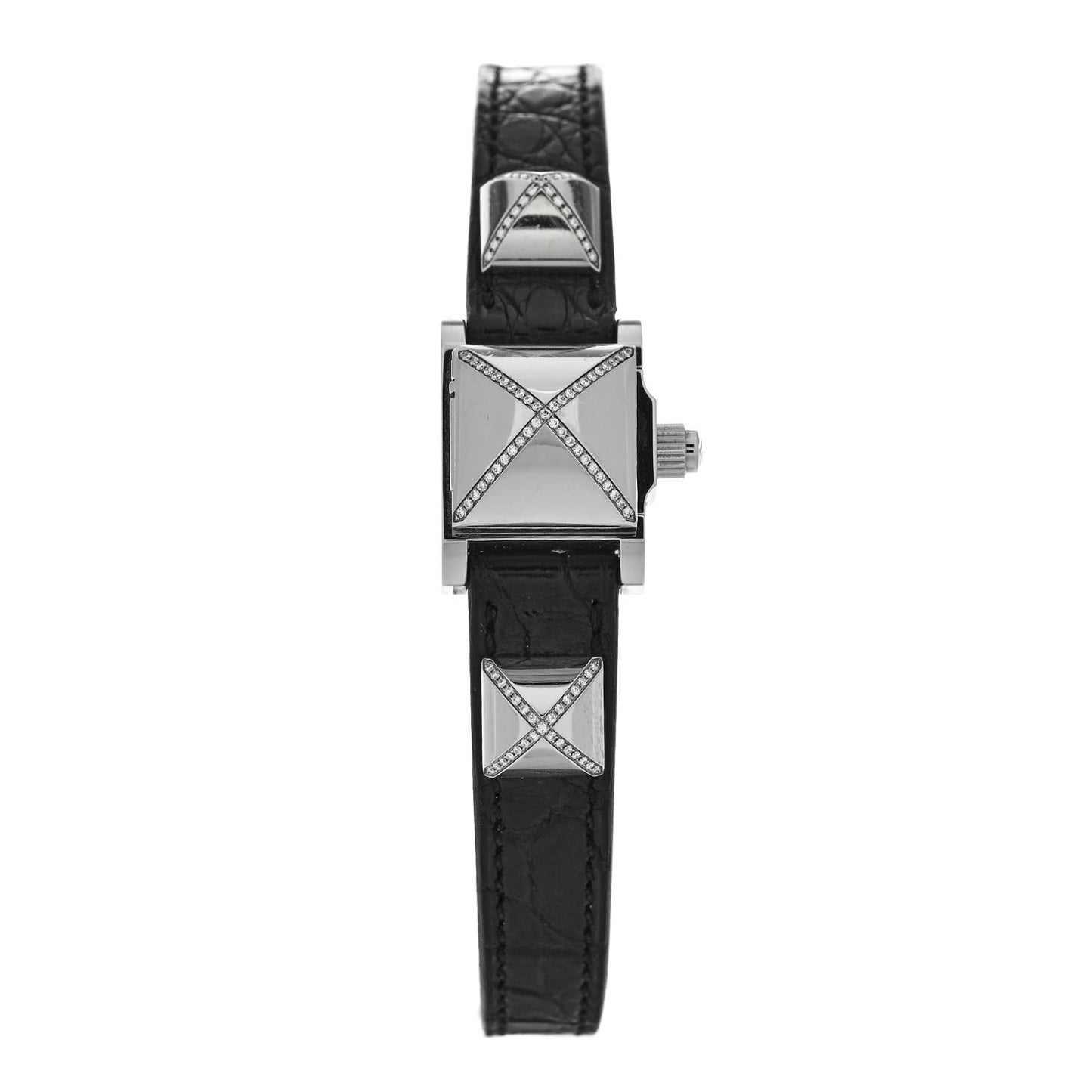 Stainless Steel Alligator Diamond 16mm Medor Quartz Watch Noir
