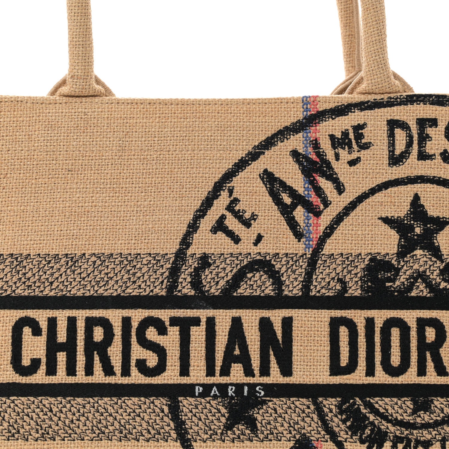 Christian Dior Canvas Jute Embroidered Medium Book Tote Black Beige 8 of 14