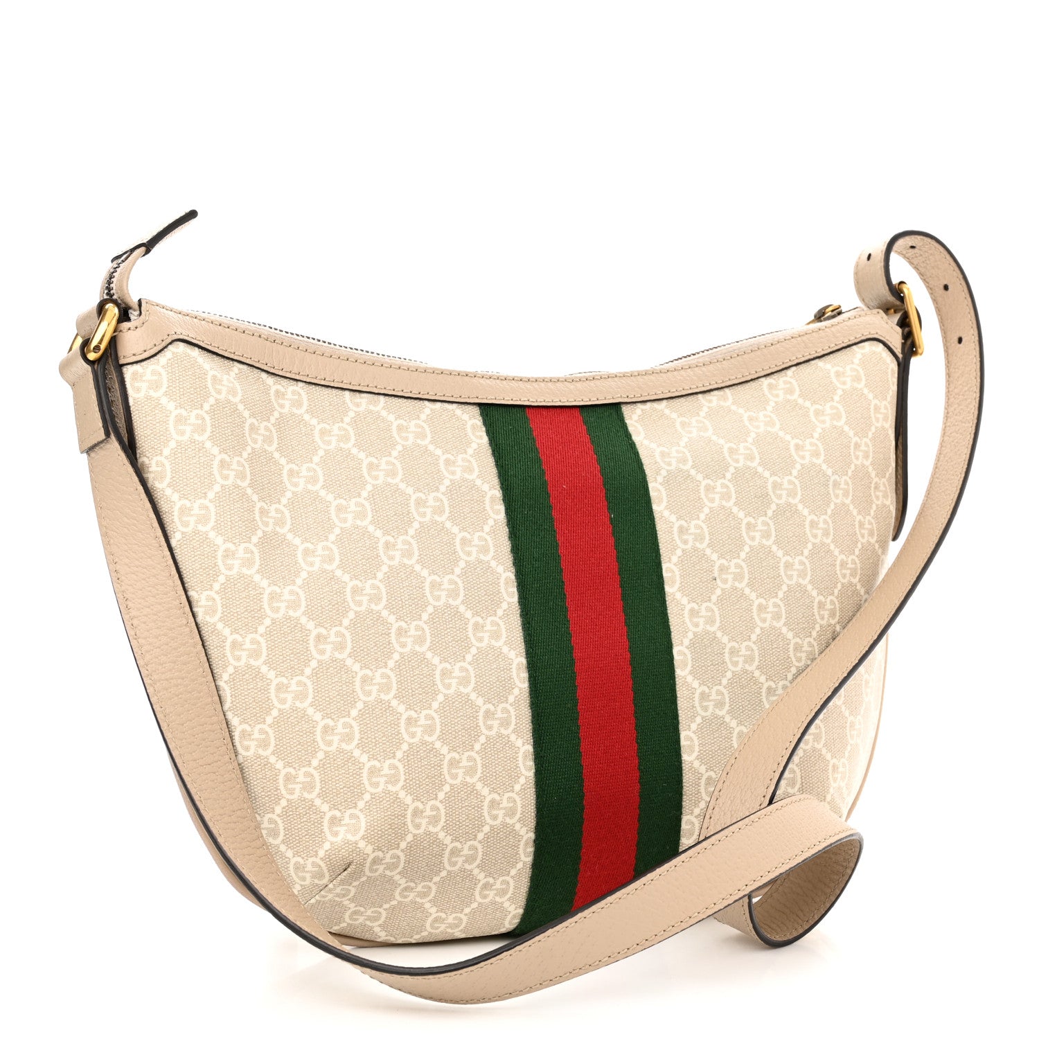 Gucci GG Supreme Monogram Textured Dollar Calfskin Web Small Ophidia Half Moon Hobo Beige Mystic White Oatmeal 3 of 10