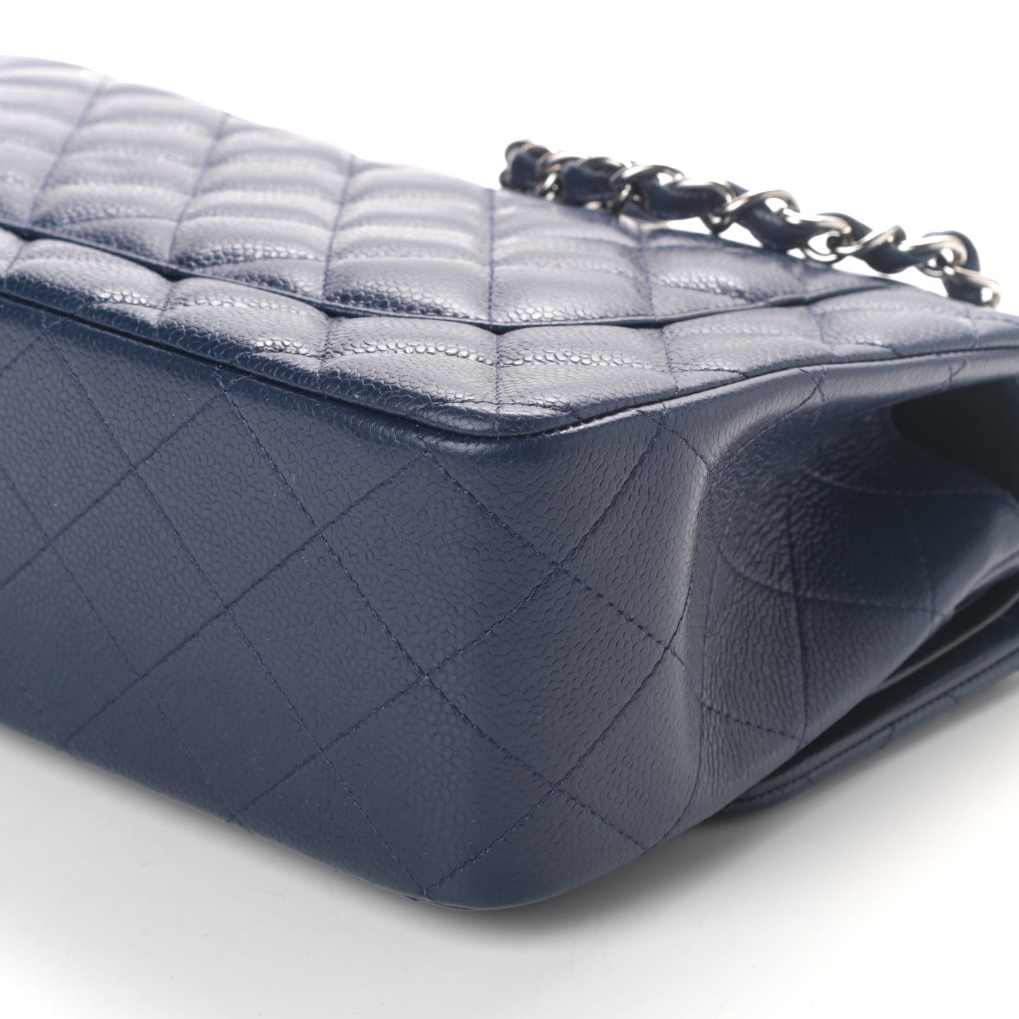 Caviar Quilted Jumbo Double Flap Navy Blue