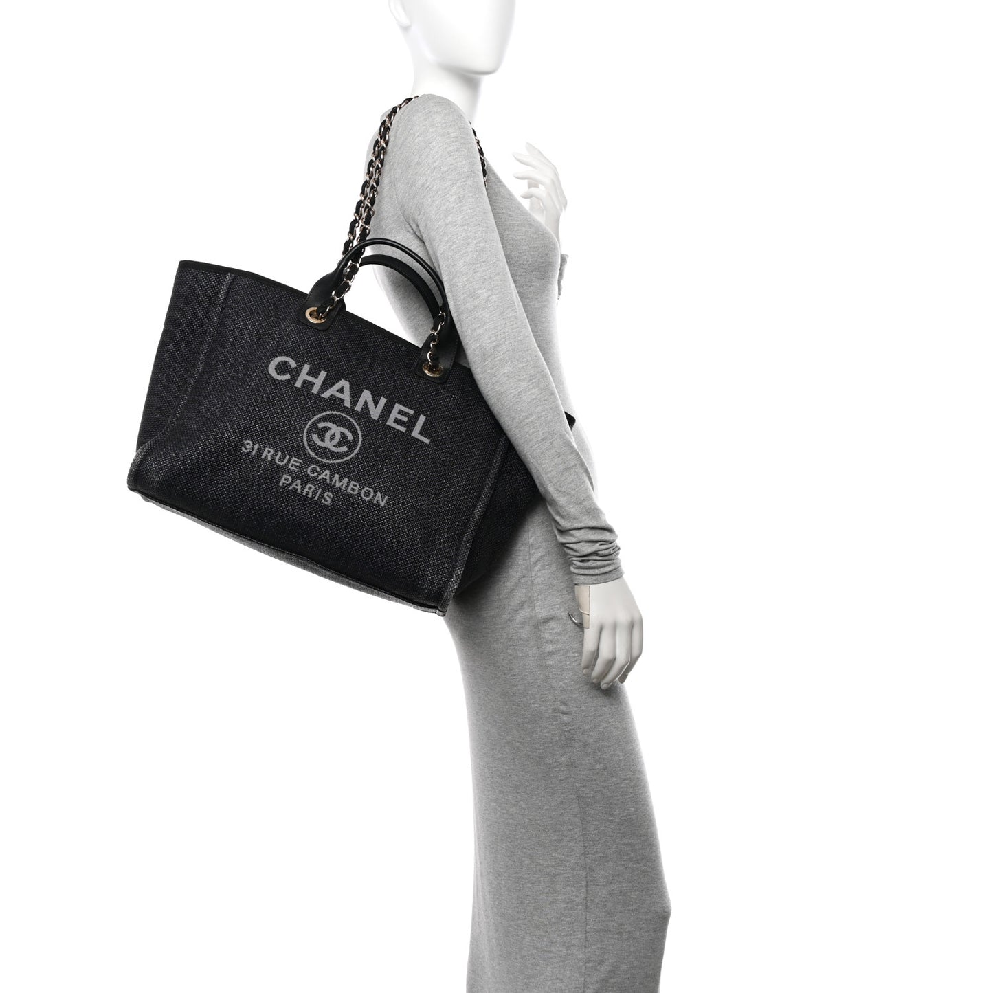 Woven Straw Raffia Medium Deauville Tote Black