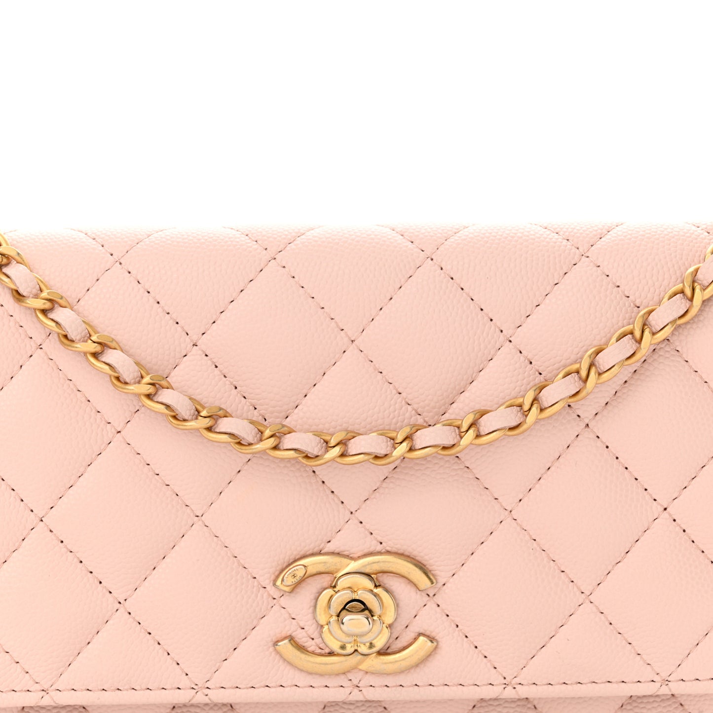 Caviar Quilted Camellia Wallet On Chain WOC Light Pink