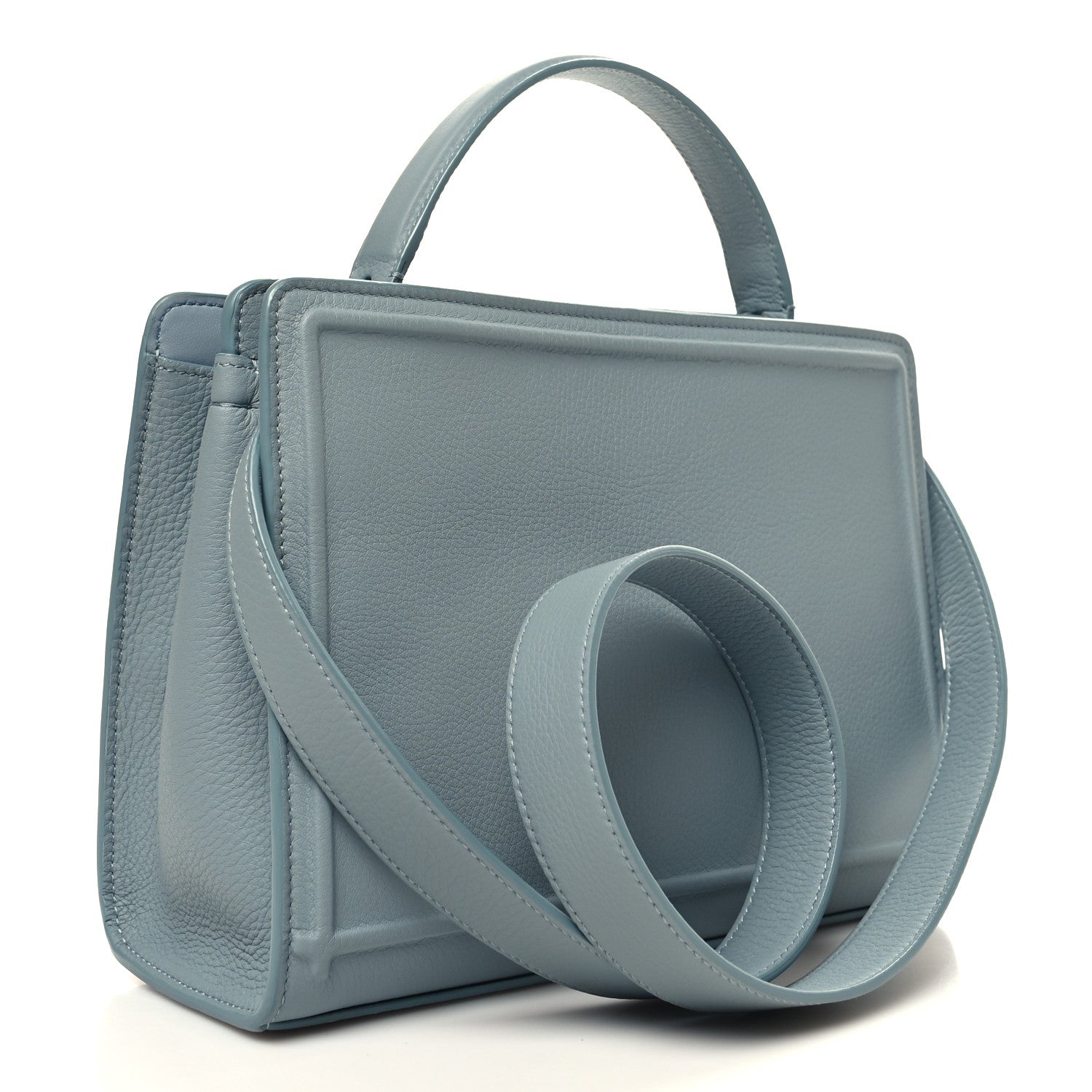 Loro Piana Grained Calfskin Cluisee Petite Top Handle Bag Sky Blue 3 of 10