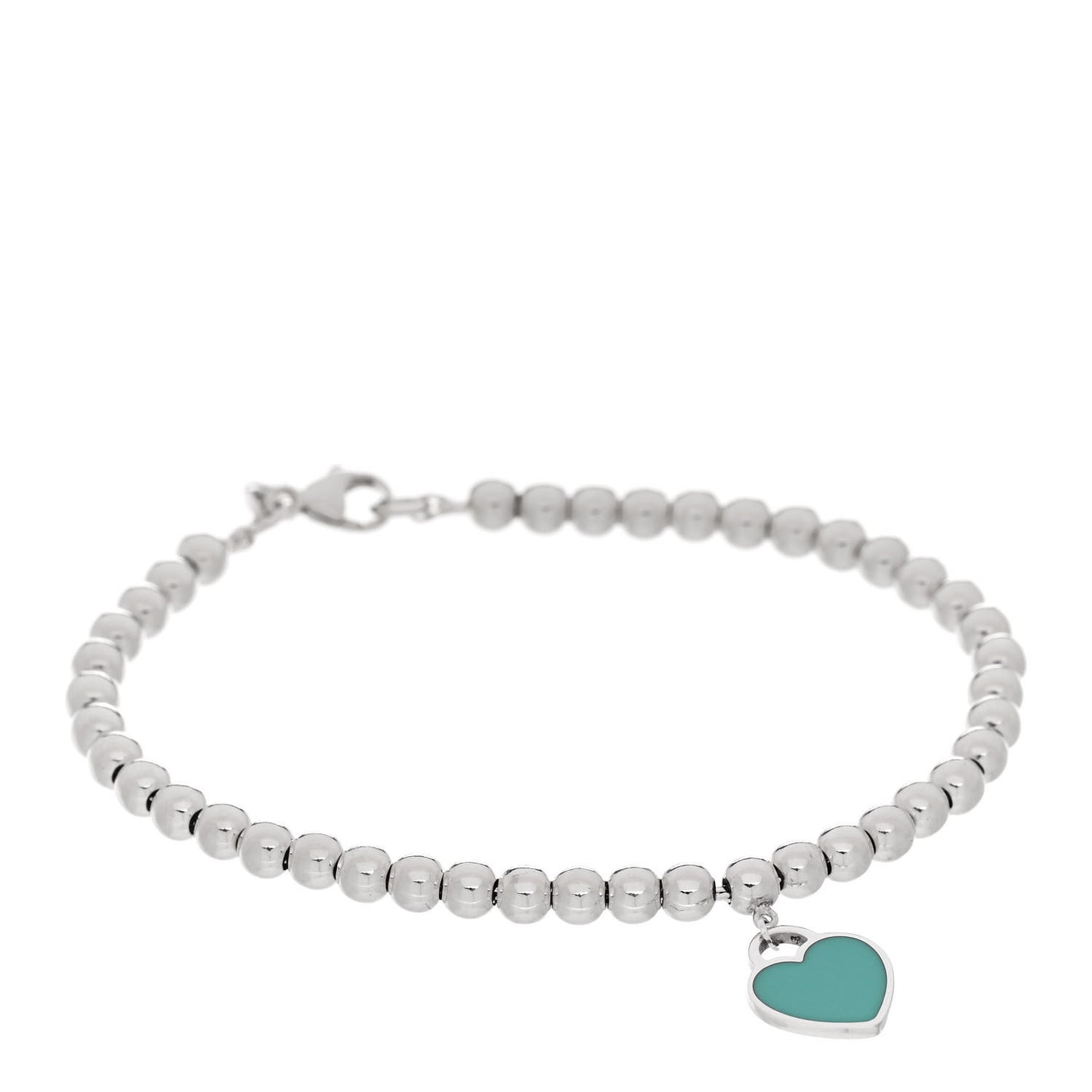 Sterling Silver Enamel 4mm Return To Tiffany Heart Tag Bead Bracelet Blue