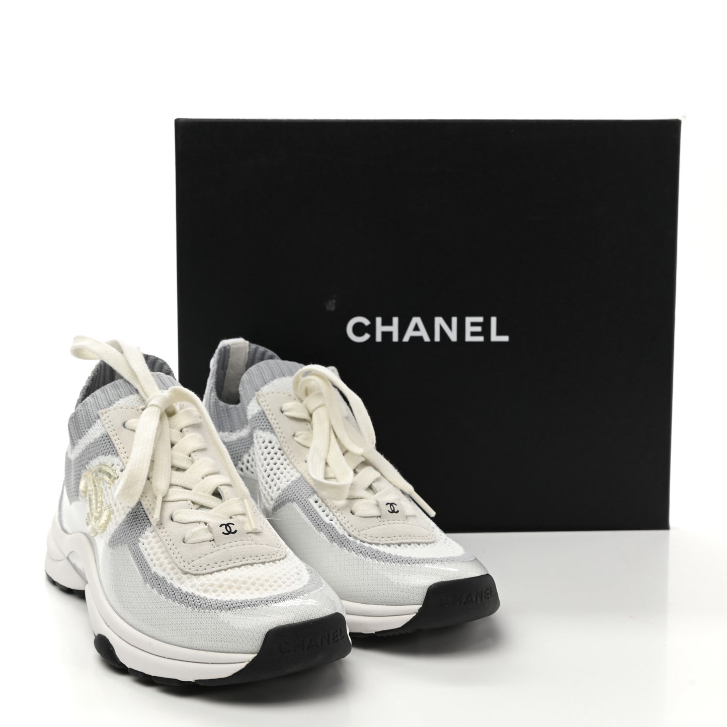 Mesh Fabric Womens CC Sneakers 36.5 White Grey