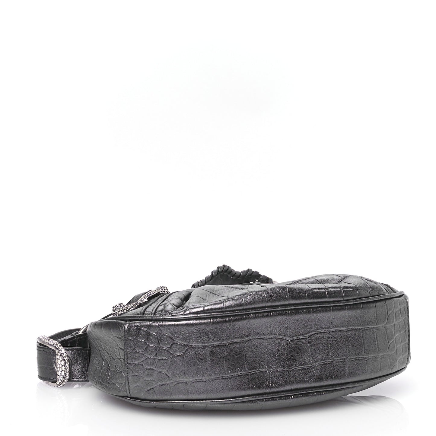 Extra Supple Calfskin Crystal Crocodile Embossed Le Cagole Shoulder Bag XS Gunmetal