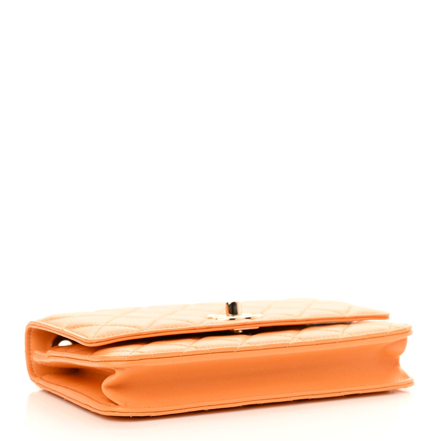 Lambskin Lacquered Quilted Trendy CC Wallet On Chain WOC Orange