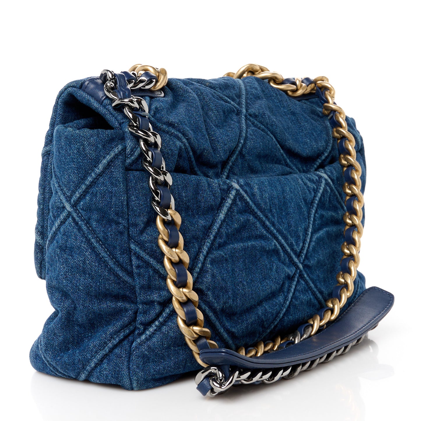 Denim Quilted Large Chanel 19 Flap Blue