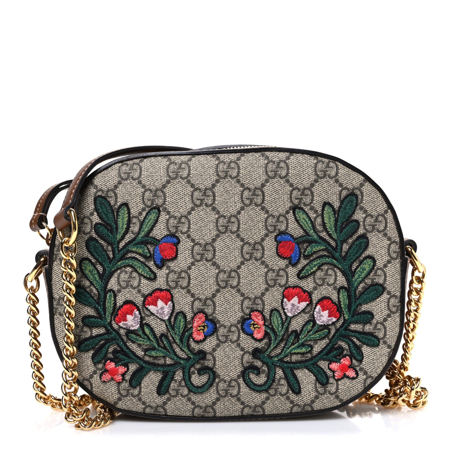 Gucci GG Supreme Monogram Floral Embroidered Mini Chain Shoulder
