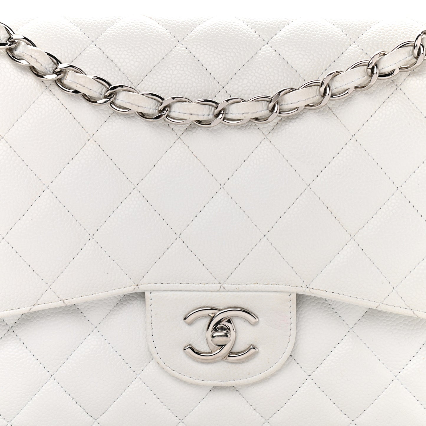 Caviar Quilted Jumbo Double Flap White