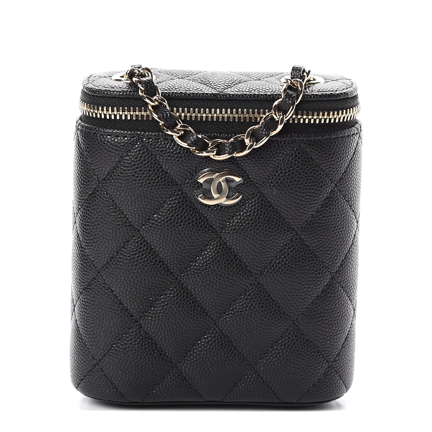 Caviar Quilted Small Vertical Coco Beauty Vanity Case With Chain Black