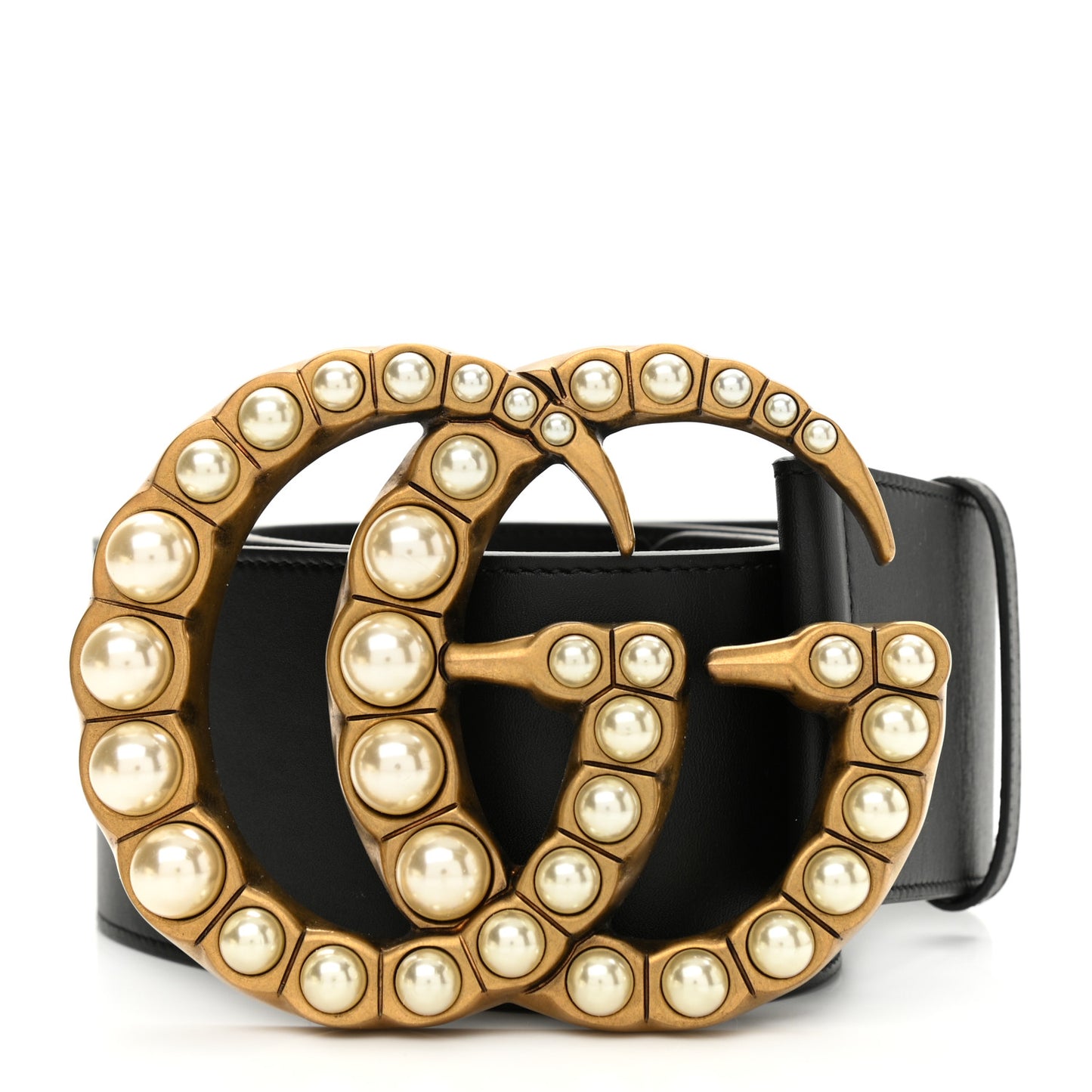 Moon Calfskin Pearl Double G 70mm Belt 85 34 Black Cream