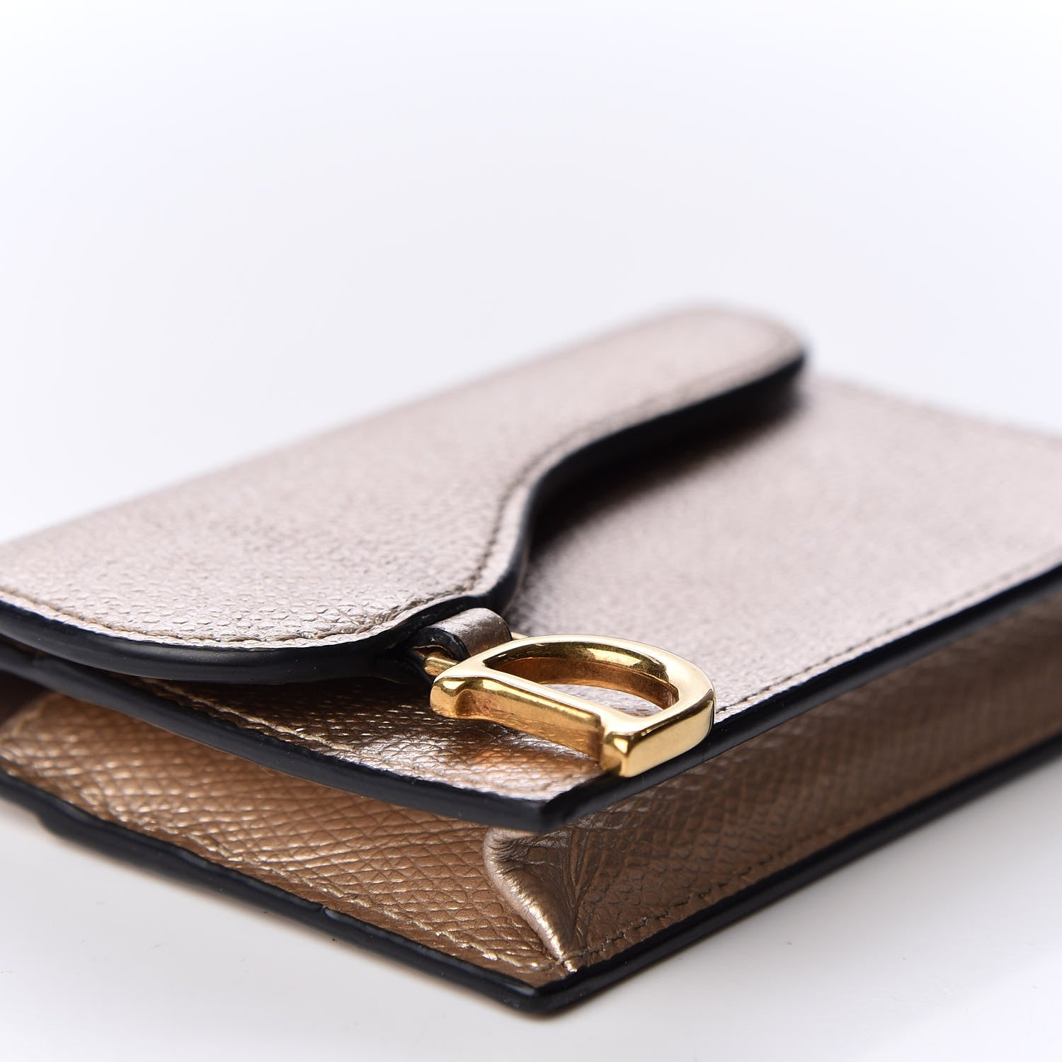 Christian Dior Metallic Grained Calfskin Saddle Card Holder Gold 5 of 8