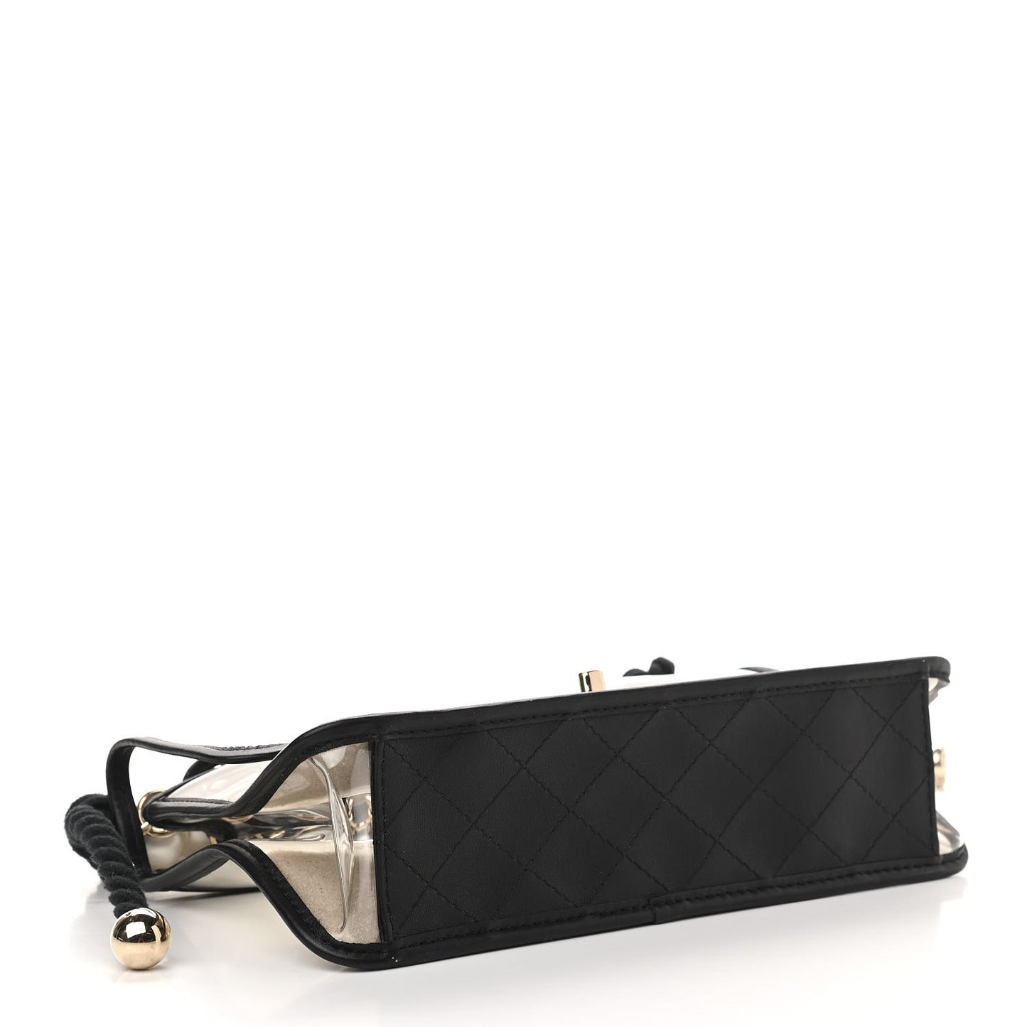 Lambskin PVC Sand By The Sea Flap With Pearl Strap Black