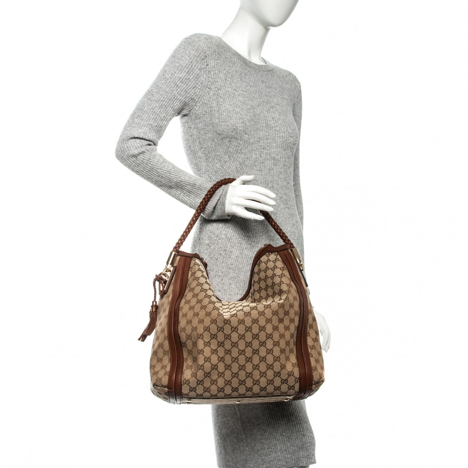 Gucci Monogram Cellarius Calfskin Large Bella Hobo Beige Ebony Cuir 2 of 7