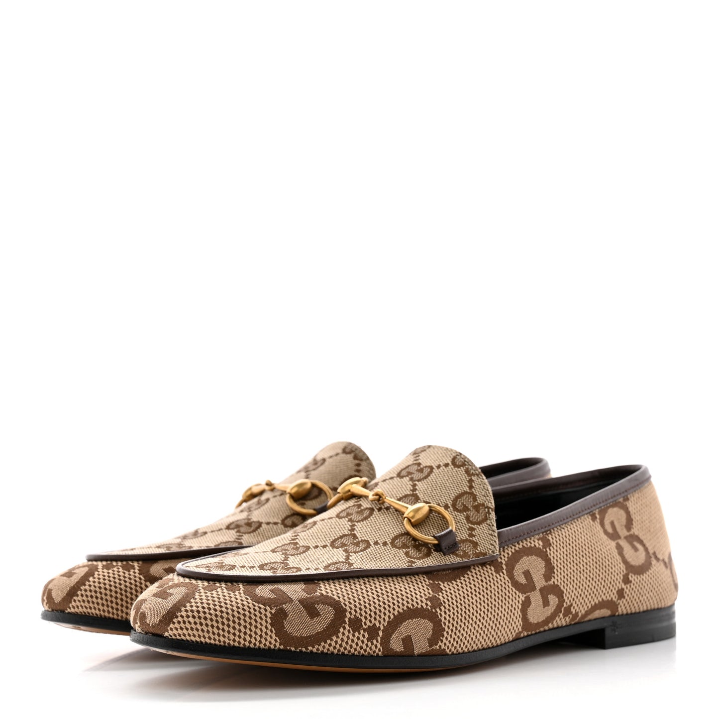 Monogram Jumbo GG Malaga Kid Horsebit Womens Jordaan Loafers 38 Camel Ebony New Acero Beige