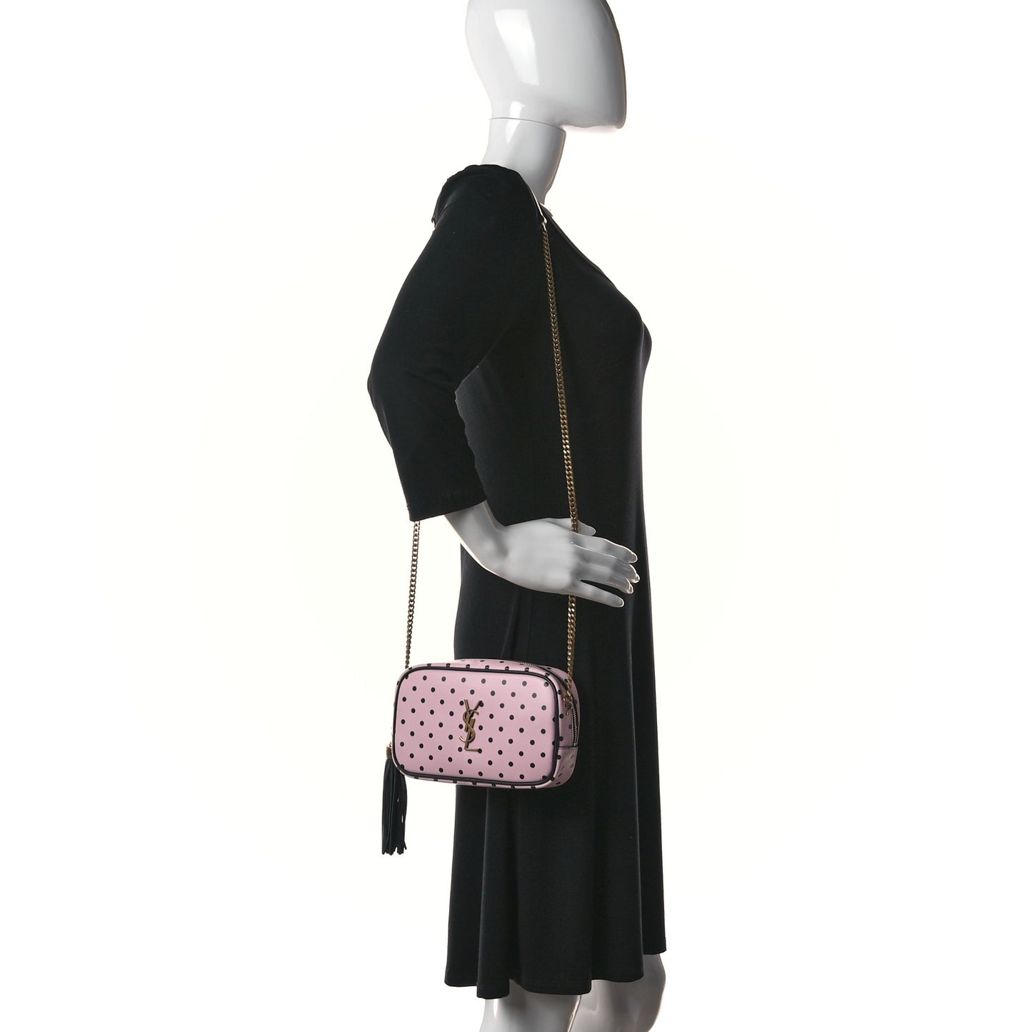 Calfskin Printed Polka Dot Mini Lou Camera Bag Pink Black