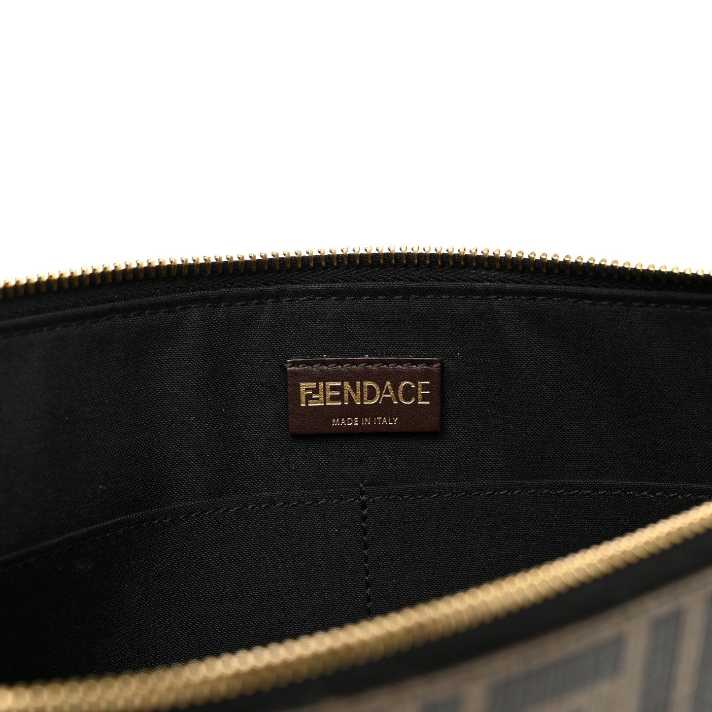 X VERSACE Glazed Fabric Vitello Cover Fendace FF Baroque Large Flat Pouch Black Gold