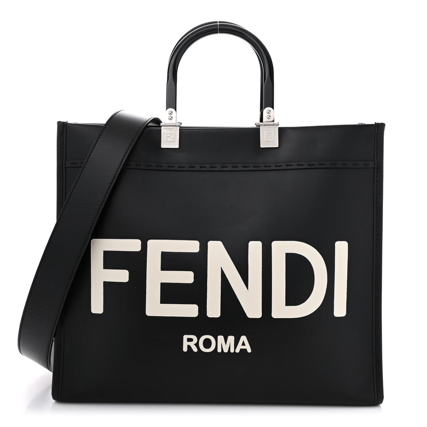 Vitello King Plexiglass Medium Fendi Sunshine Shopper Tote Black White