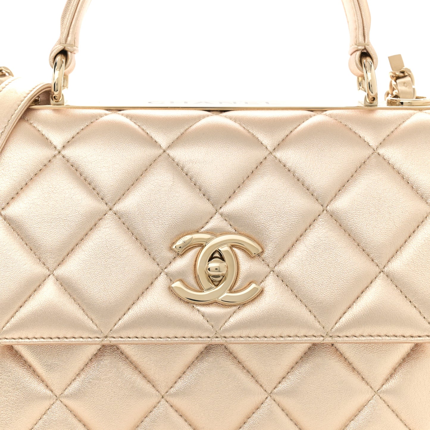 Metallic Lambskin Quilted Small Trendy CC Flap Dual Handle Bag Gold