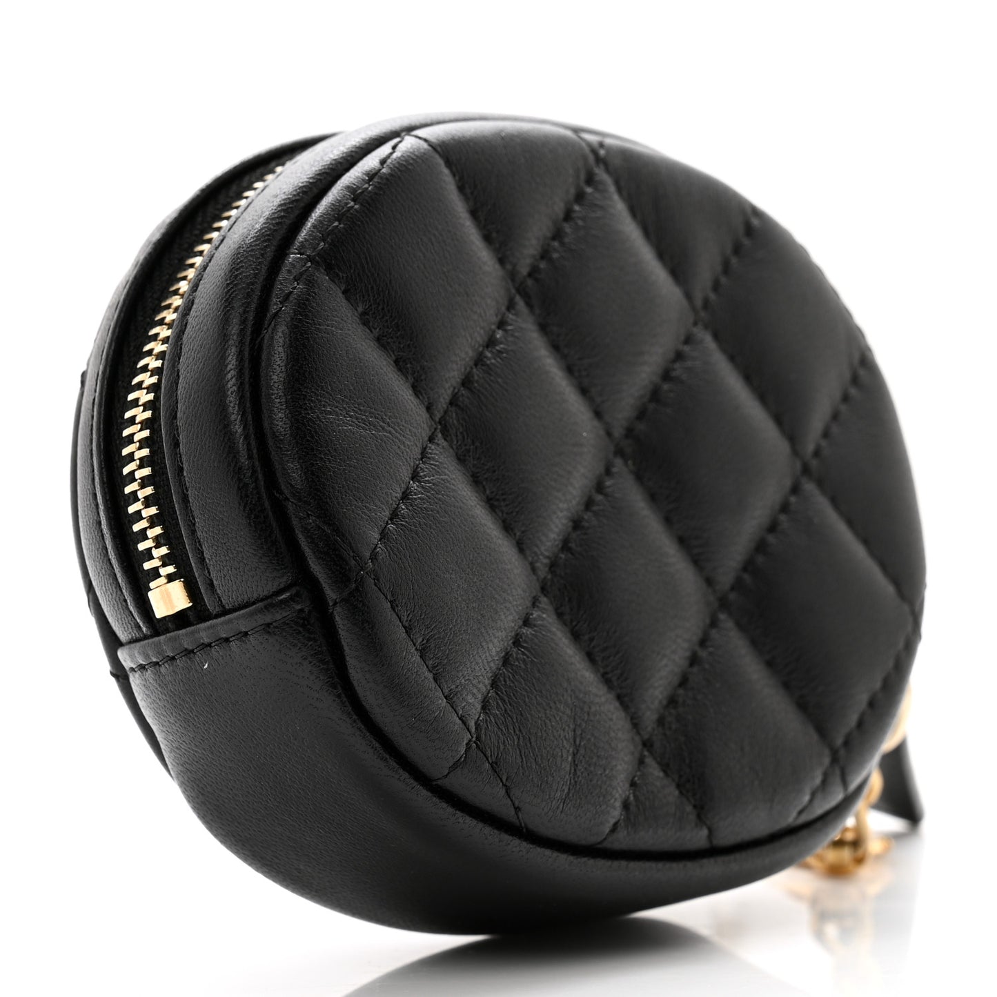 Lambskin Quilted Round Clip On Coin Purse