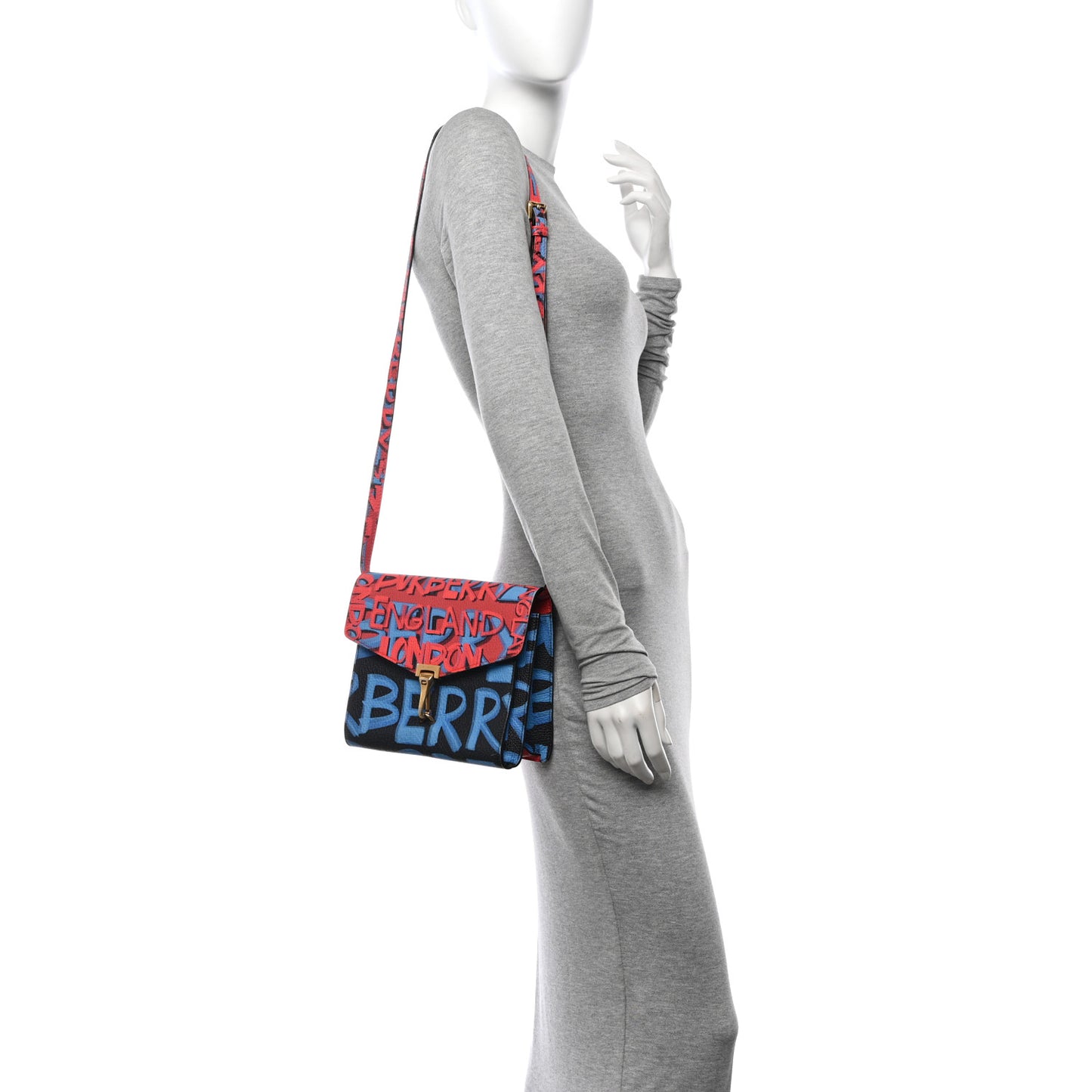 Calfskin Graffiti Print Small Macken Crossbody Bag Black