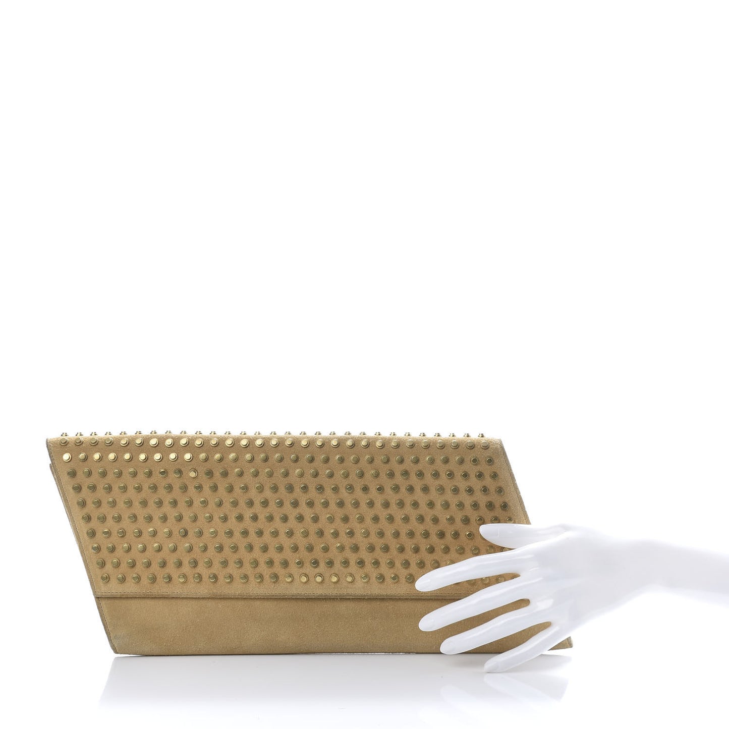 Suede Studded Diagonal Clutch Beige