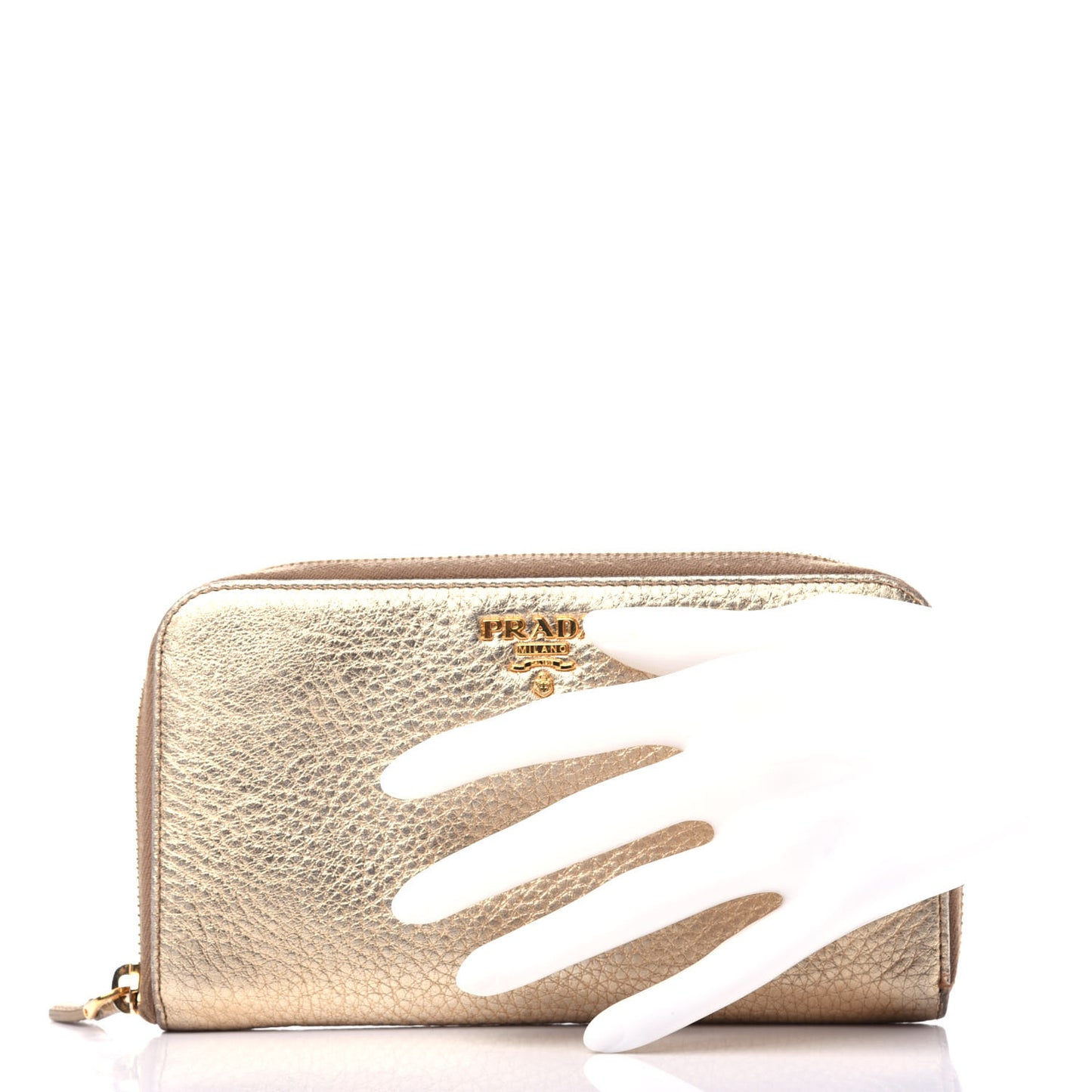 Metallic Vitello Daino Zip Around Wallet Gold