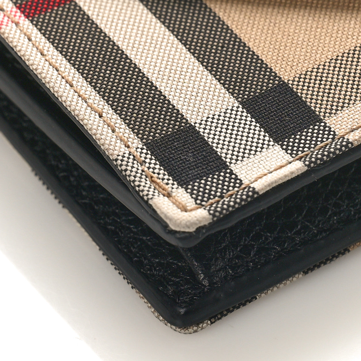 Burberry Grainy Calfskin Vintage Check Jade Card Case On Chain Black 8 of 9