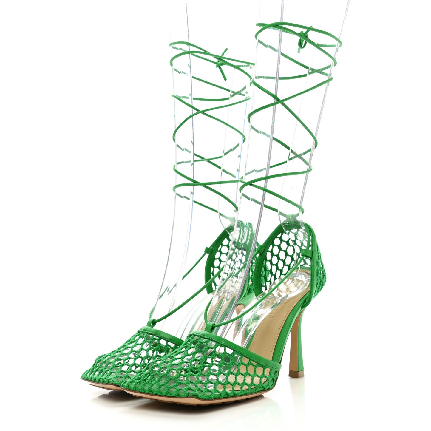 Mesh Nappa Stretch Ankle Tie 90mm Sandals 36 Grass